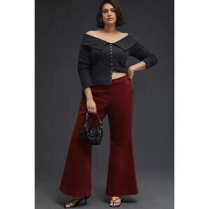 Anthropologie Size 14 High waist Flare corduroy pants wine 90s Academia Fall Y17